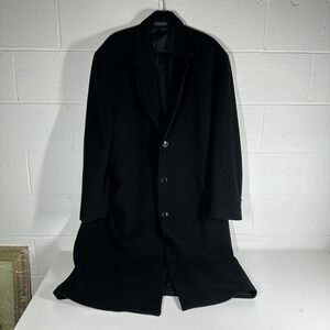 Vintage Chaps Ralph Lauren Mens Overcoat Black Jacket Cashmere Wool Coat 46R